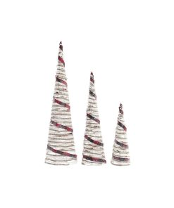 Decoración luminosa DKD Home Decor Blanco Negro Rojo Natural Plateado 20 x 20 x 80 cm Conos Navidad LED (3 Piezas)