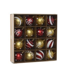 Bolas de Navidad Home ESPRIT Rojo Dorado PVC 25 x 6 x 25 cm (16 Piezas)