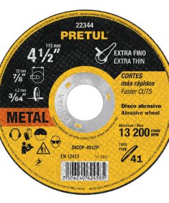 Disco Tipo 41 de 4-1/2″ x 1.2 mm corte fino de metal, Pretul DICOF-4512P 22344