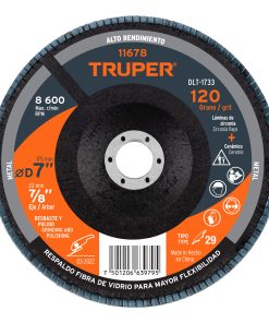 Disco 7″ laminado grano 120 centro 7/8″, Truper DLT-1733 11678