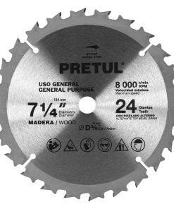 Disco sierra 7-1/4″ p/madera, 24 dientes centro 5/8″, Pretul ST-724P 27055