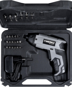 Werku Wk400270, Atornillador Inalambrico, Calidad Profesional, Par 5 Nm Max, Potencia 3.6 V Y 2 Ah, Bateria Li-Ion, Sistema Luz Led Vision, Incluye 23 Puntas/Brocas Y Maletin Transporte
