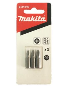 Set de puntas 3unid PHILLIPS Ph1-2-3 x 25mm 1u DE c/u. Makita D-24549