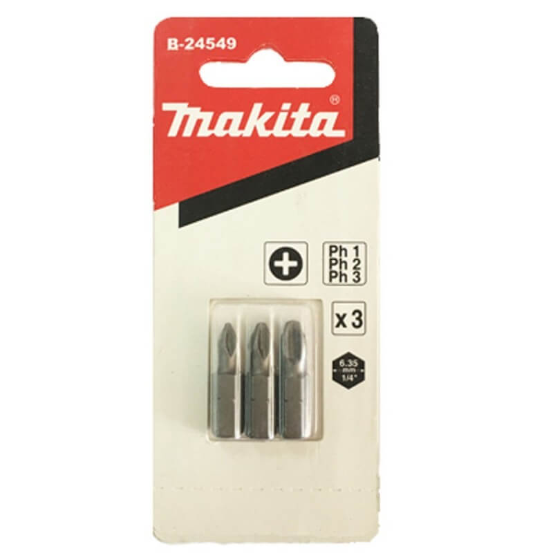 Set de puntas 3unid PHILLIPS Ph1-2-3 x 25mm 1u DE c/u. Makita D-24549