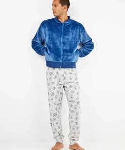 Chaqueta bomber azul de peluche hombre